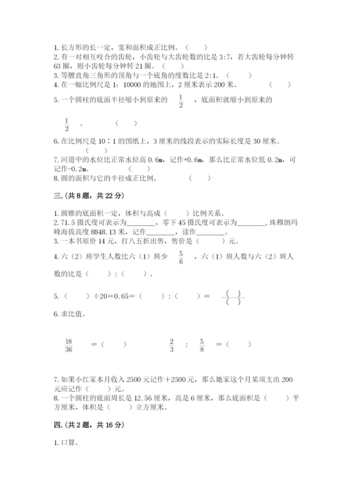 河南省平顶山市六年级下册数学期末测试卷（能力提升）.docx