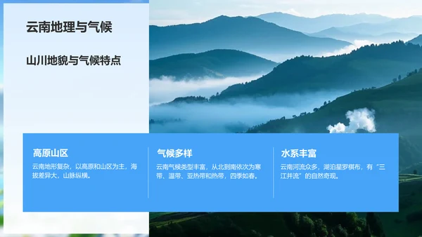蓝色商务风探寻彩云之南：云南旅行全攻略PPT模板
