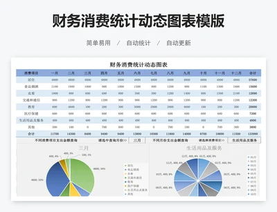 财务消费统计动态图表模版