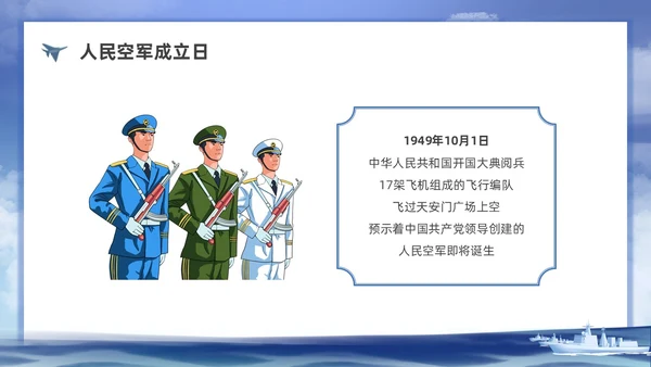 插画空军建军节科普宣传PPT课件