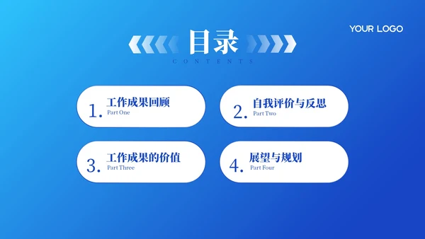 蓝色简约风工作成果与自我评价
