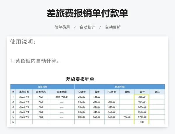 差旅费报销单付款单