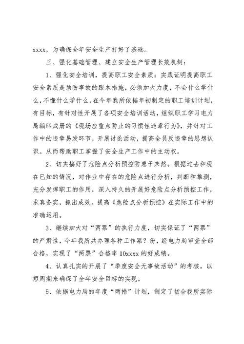 电力局安全生产工作总结