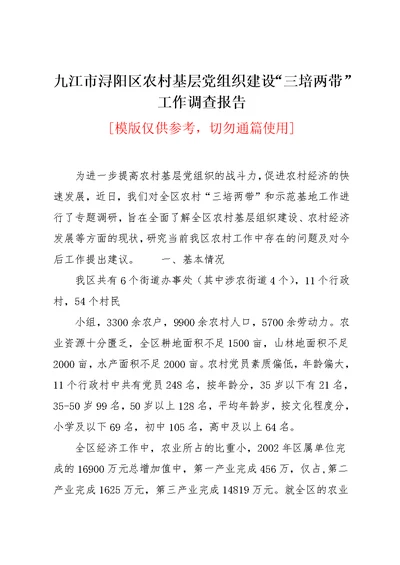 九江市浔阳区农村基层党组织建设“三培两带”工作调查报告(共13页)