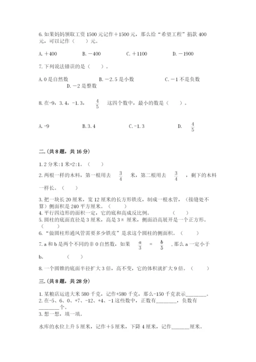 人教版数学小升初模拟试卷附完整答案（网校专用）.docx