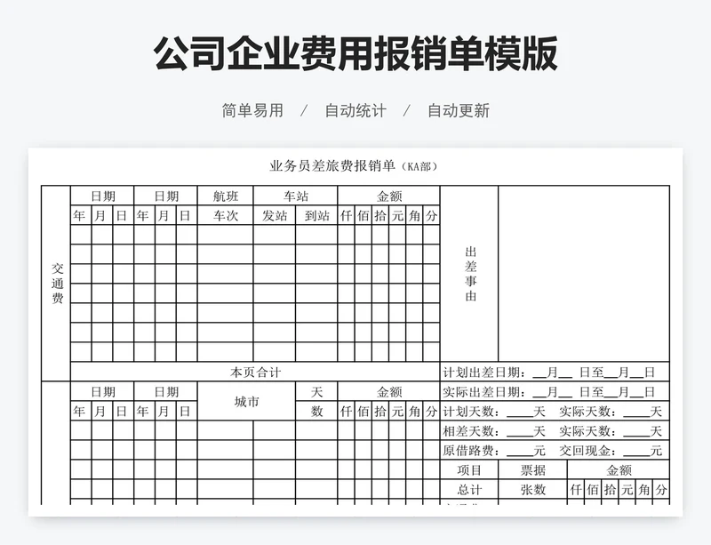 公司企业费用报销单模版