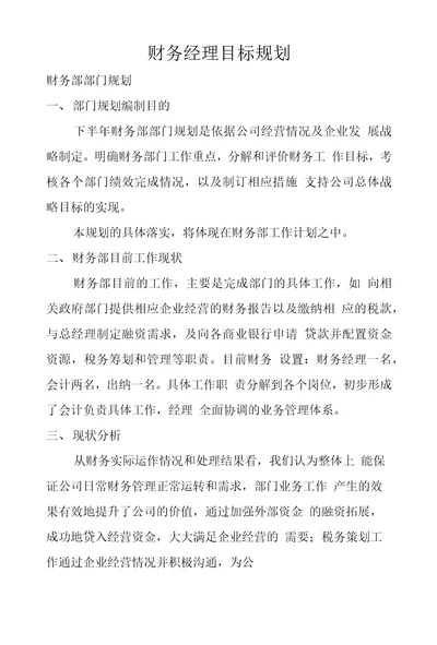 财务经理目标规划