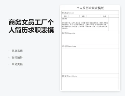 商务文员工厂个人简历求职表模板