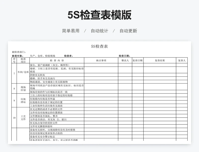 5S检查表模版