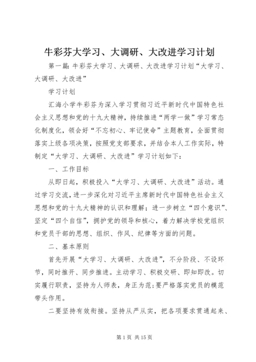 牛彩芬大学习、大调研、大改进学习计划.docx