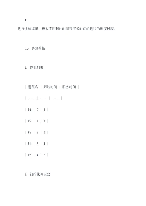 fcfs模拟算法实验报告