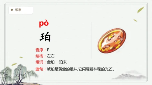 【2025春季学期教材】语文四下5.琥珀   生字识记课件