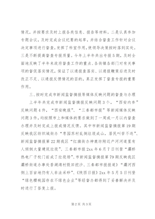 上半年督查科工作总结范文.docx