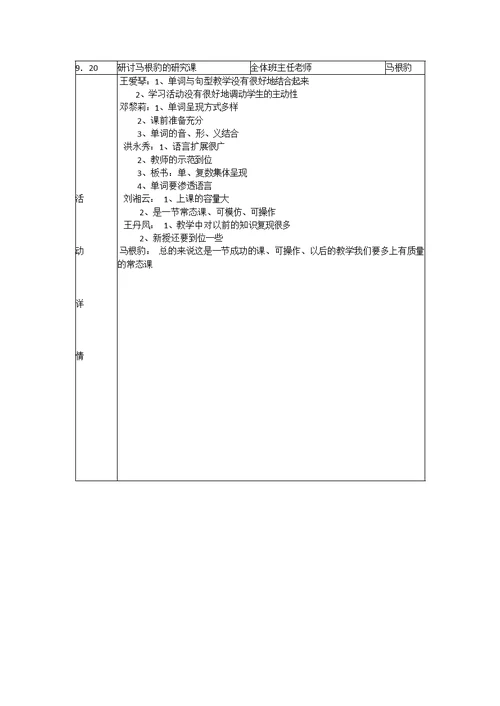 小学英语教研组活动记录