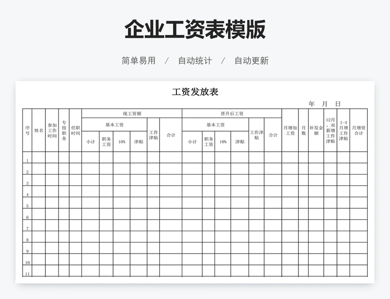 企业工资表模版