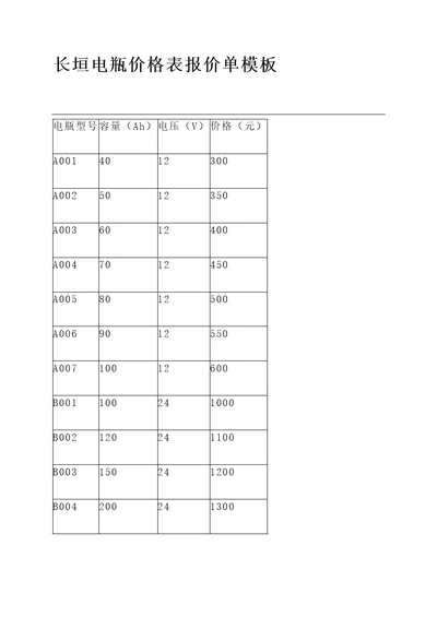 长垣电瓶价格表报价单