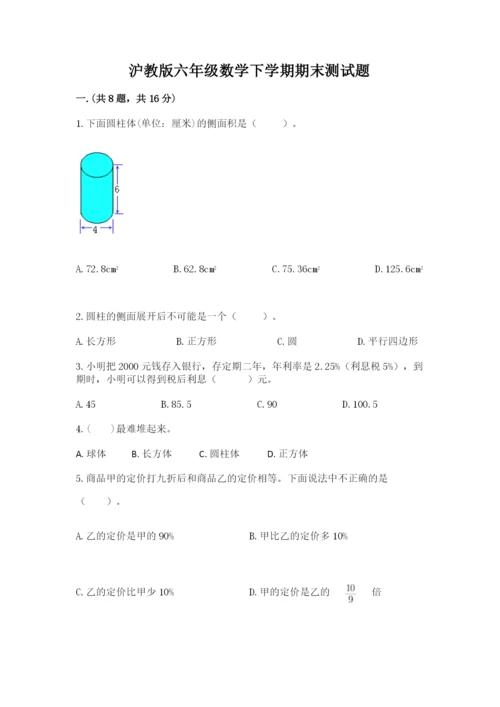 沪教版六年级数学下学期期末测试题及参考答案【黄金题型】.docx