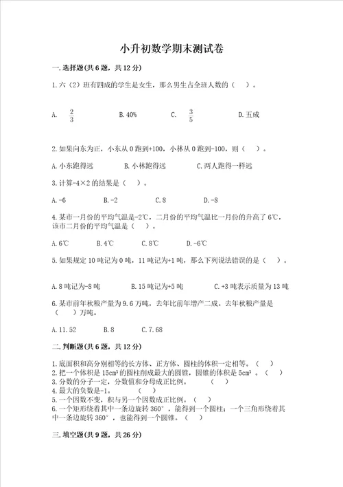 小升初数学期末测试卷精品网校专用