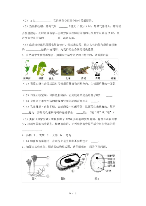 2021年冀教版九年级生物上册期末考试题(精编)
