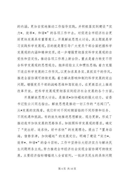 市委书记在市开展解放思想大讨论讲话.docx