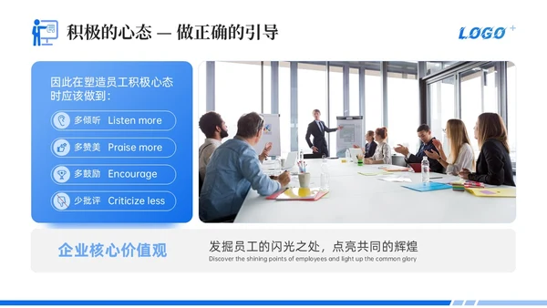 蓝色简约商务风团队心态引导培训PPT模板