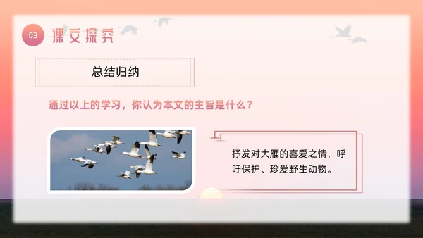 粉色简约八年级语文下册大雁归来PPT模板宣传PPT动态PP