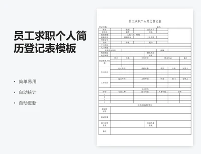 员工求职个人简历登记表模板