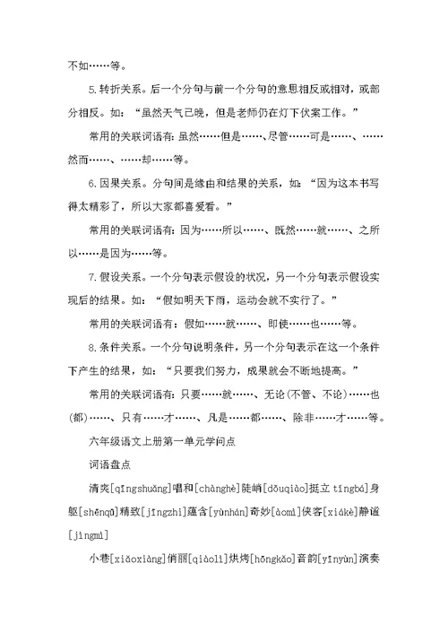 六年级语文知识点鲁教版