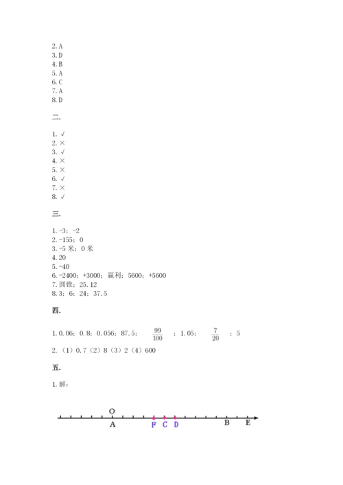 实用小学数学青岛版六年级下册期末测试卷及答案（真题汇编）.docx