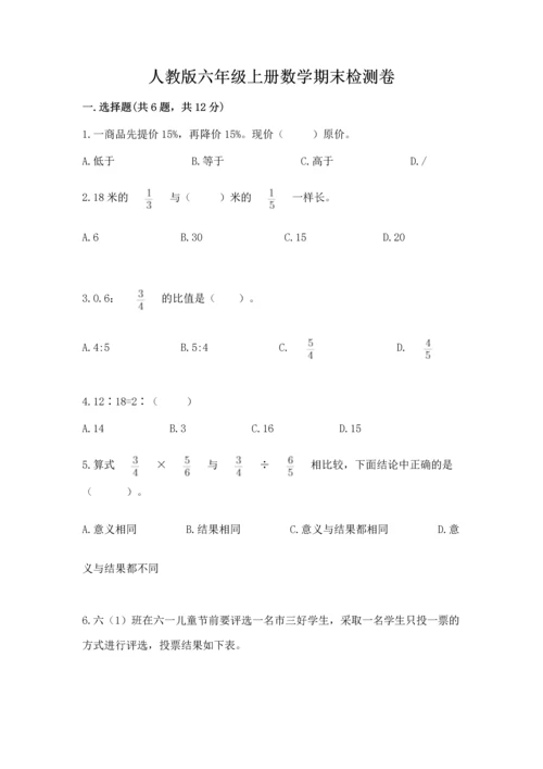 人教版六年级上册数学期末检测卷（精品）.docx