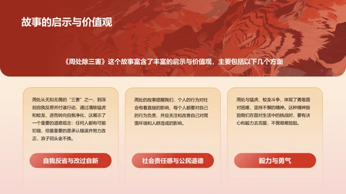 红色国潮风《周处除三害典故》培训课件PPT模板