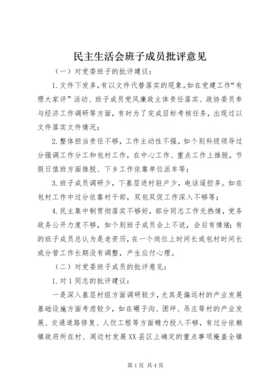 民主生活会班子成员批评意见.docx