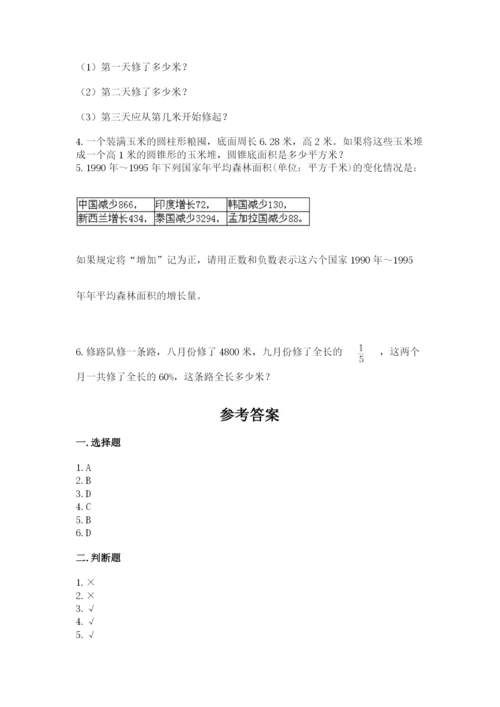 银川市西夏区六年级下册数学期末测试卷1套.docx