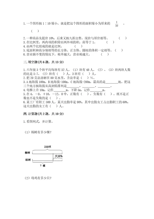 2023小学数学六年级下册期末考试卷带答案（综合题）