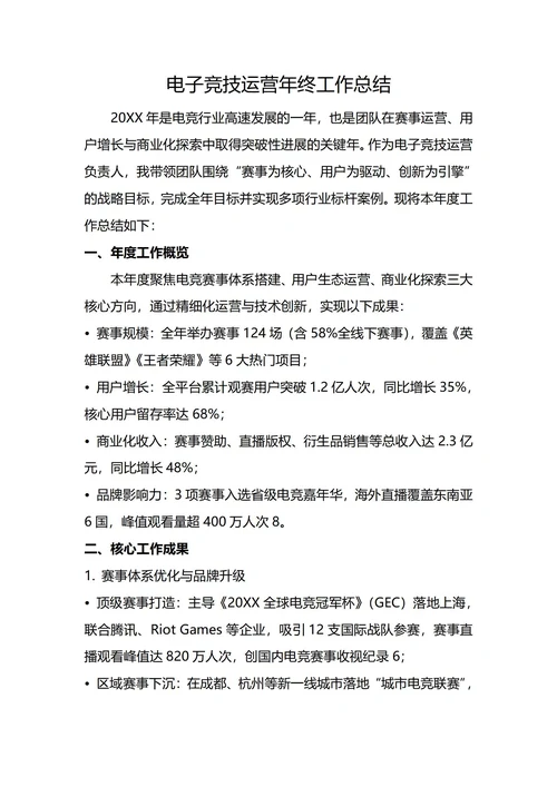 电子竞技运营年终工作总结