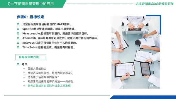蓝绿色商务风QCC品管圈医疗质量管理品管圈医务人员培训