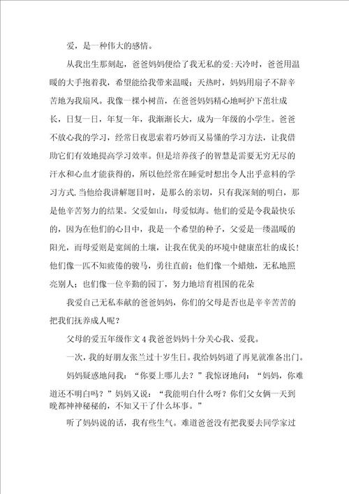 父母的爱五年级作文