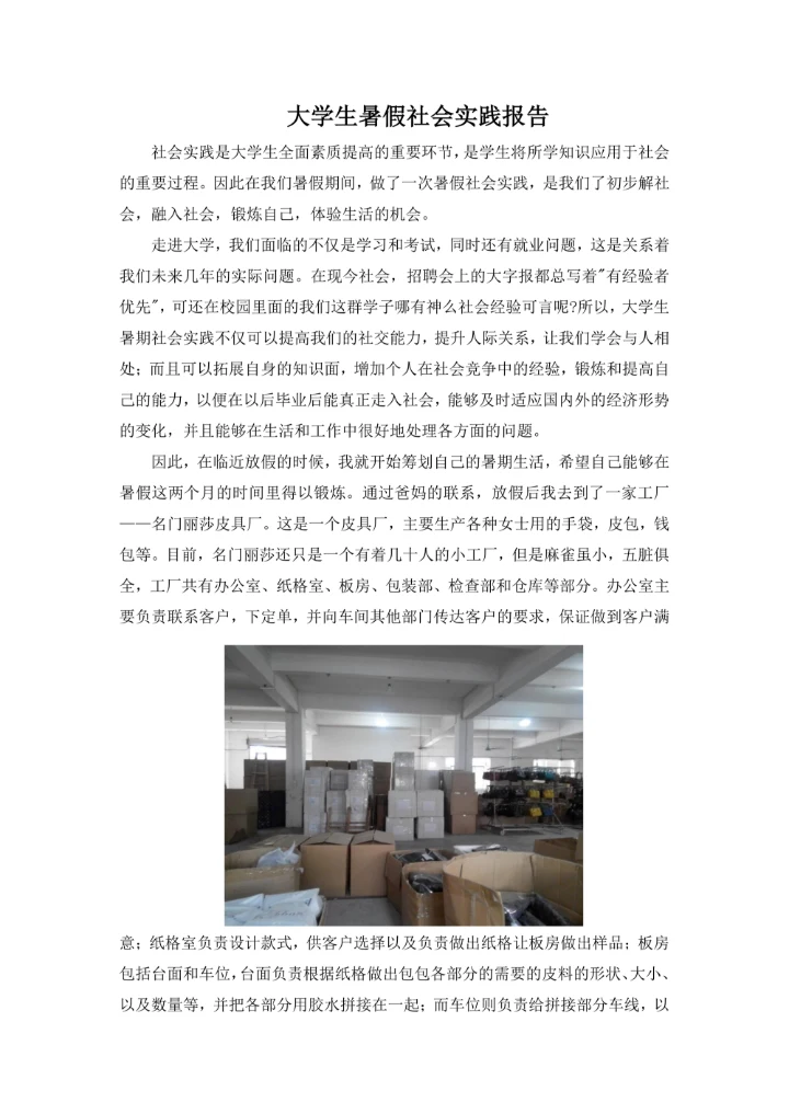 大学生暑假社会实践报告