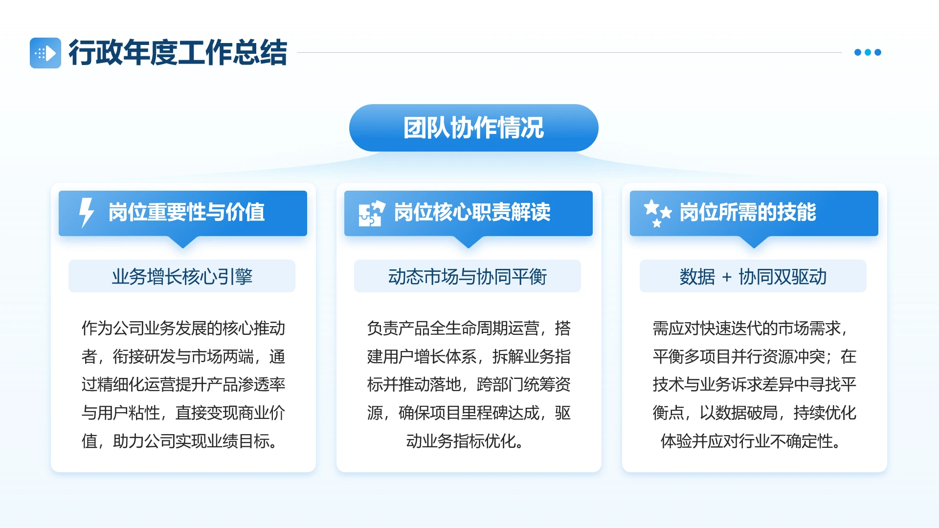 蓝色简约行政工作亮点工作总结PPT单页