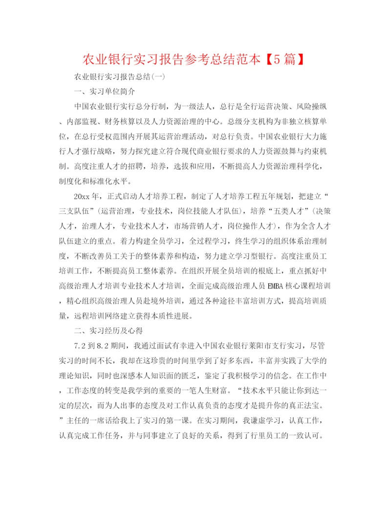 精编之农业银行实习报告参考总结范本【5篇】.docx