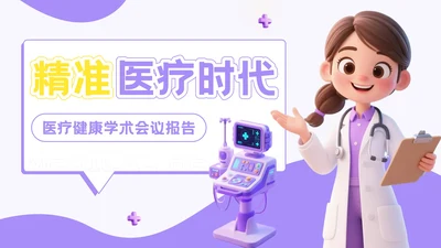 紫色3D风精准医疗时代医疗健康学术会议报告PPT模板
