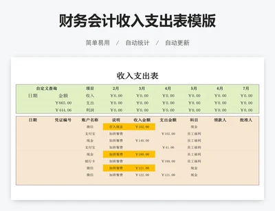 财务会计收入支出表模版