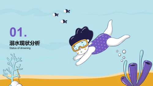 蓝紫色插画风“预防溺水，珍爱生命”主题班会PPT模板
