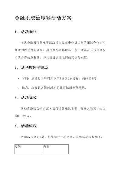 金融系统篮球赛活动方案