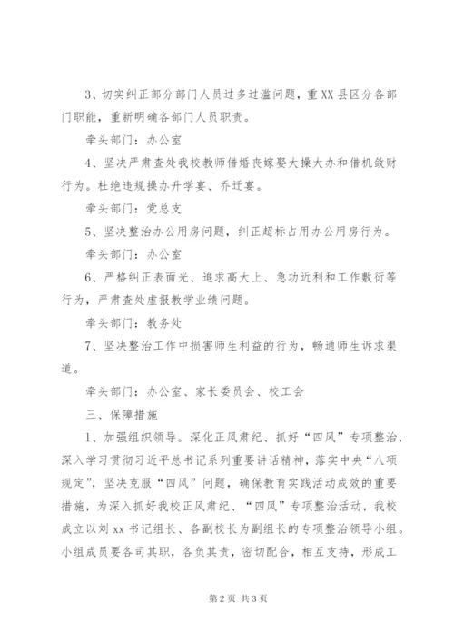 学校“四风”突出问题专项整治方案.docx