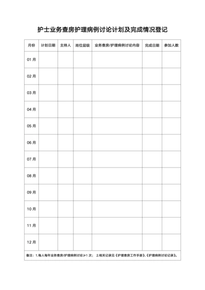 护士业务查房护理病例完成情况登记表