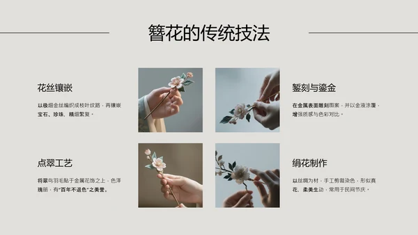 中式简约风中国传统文化簪花PPT模板
