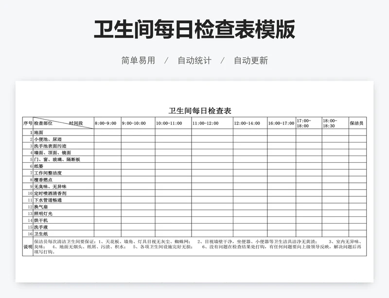 卫生间每日检查表模版