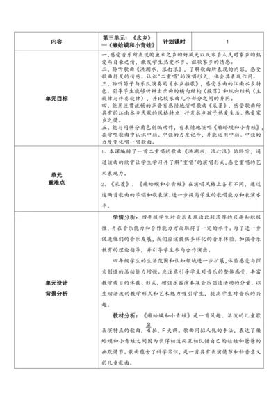 人音版四年级下册第3课《癞蛤蟆和小青蛙》集体备课教学设计（表格式）