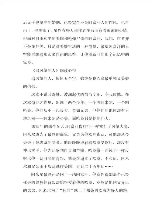 追风筝的人阅读心得体会最新